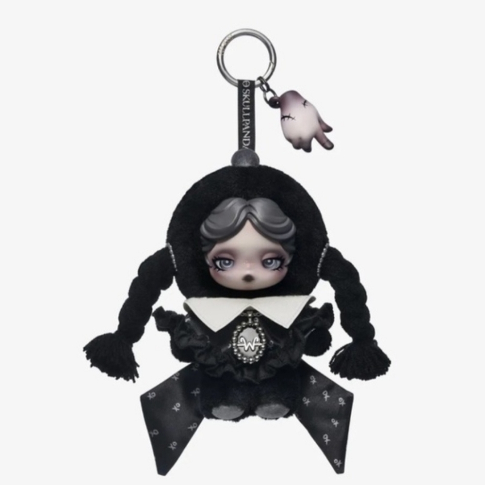 Skullpanda X Wednesday Collab Classic Black Doll Keychain with Braids